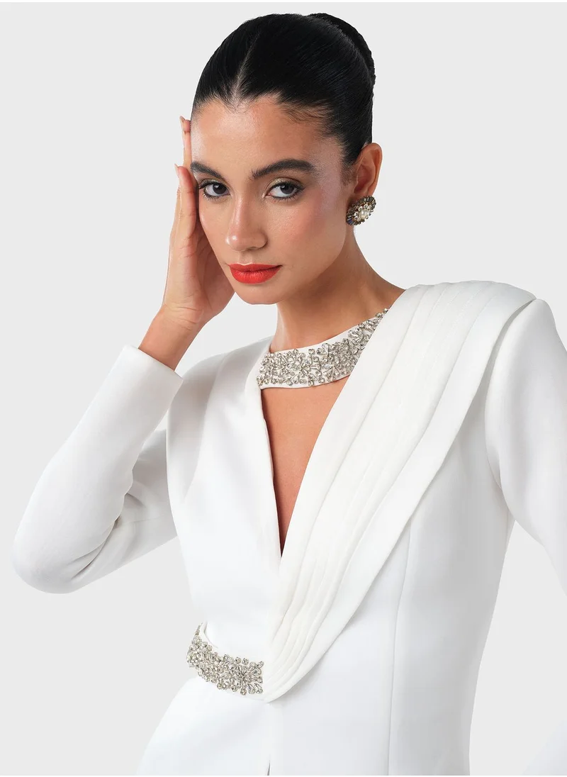 Threadz by Ajooni Asymmetric White Dress