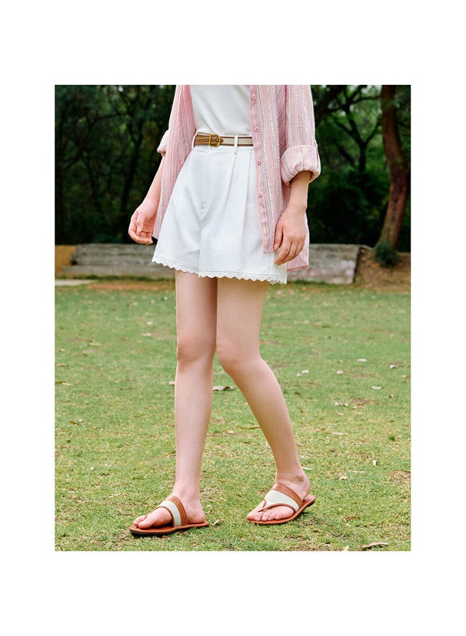 Inman Pure Cotton Casual High-waist Wide-leg Shorts  Summer New Women's Lace-trimmed Pleated Pants Cloud White XL - Image 1