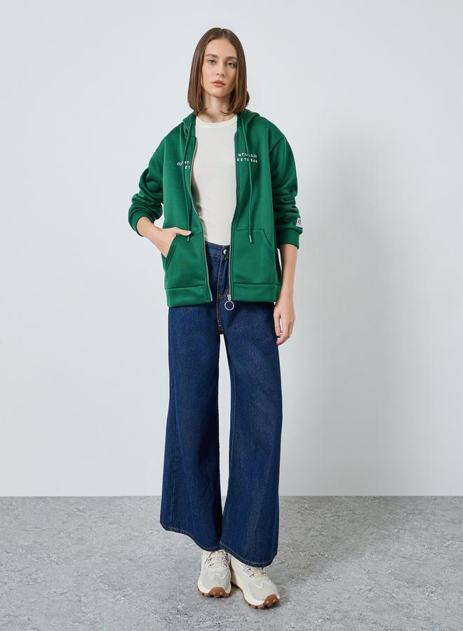 Styli Longline Slogan Print Zip Up Hoodie - Image 2