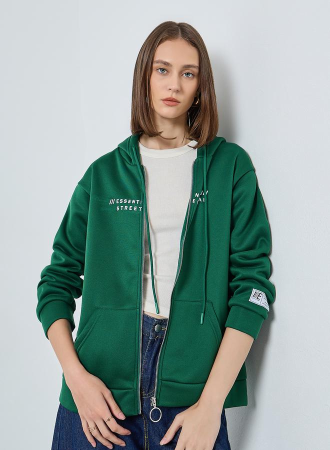 Styli Longline Slogan Print Zip Up Hoodie - Image 1