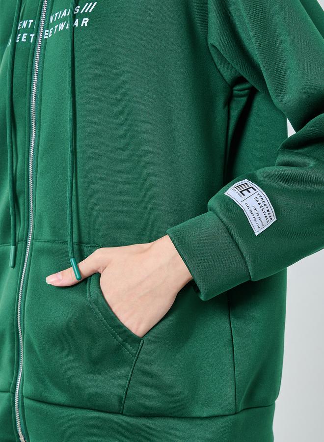 Styli Longline Slogan Print Zip Up Hoodie - Image 4