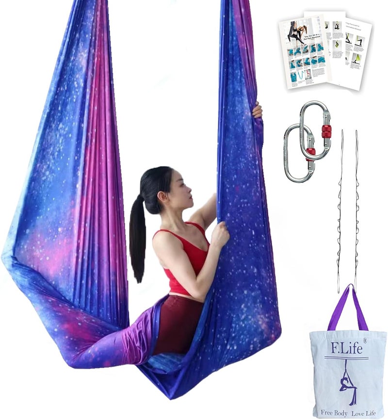 Flife Aerial Yoga Hammock kit- Yoga Swing Multicolor 5 yards-Flying Yoga Include Daisy Chain,Carabiner and Pose Guide - Image 1