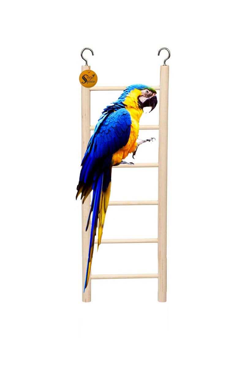 Sage Square Playful Natural Wooden Climbing Ladder Toy for Exercise & Fun || with Hooks to Hang on || for Birds, Parrot, Budgies and Other Small, Medium Large Bird || 6 Level / 30cm - Image 1
