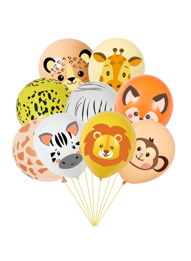 بالونات حيوانات كرتونية من الغابة - بالونات لاتكس مقاس 12 بوصة (عبوة من 9 قطع) - ديكورات حفلات بطابع السفاري لأعياد ميلاد الأطفال وحفلات استقبال المواليد