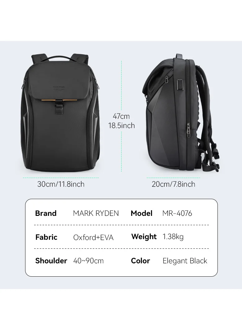 MARK RYDEN Mark Ryden 4076 Waterproof Backpack, USB Charging, 15,6 inch Laptop, Anti-Collision EVA Hard Shell, Large Capacity