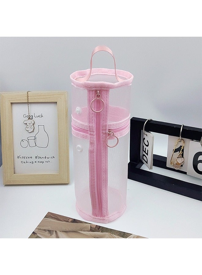 Large Capacity Pink Mesh Zipper Pencil Case, Stationery Bag for School Teenagers, Girls, Boys, and Women, Perfect for Organizing Pencils, Erasers, Rulers, and Travel Storage - Image 2