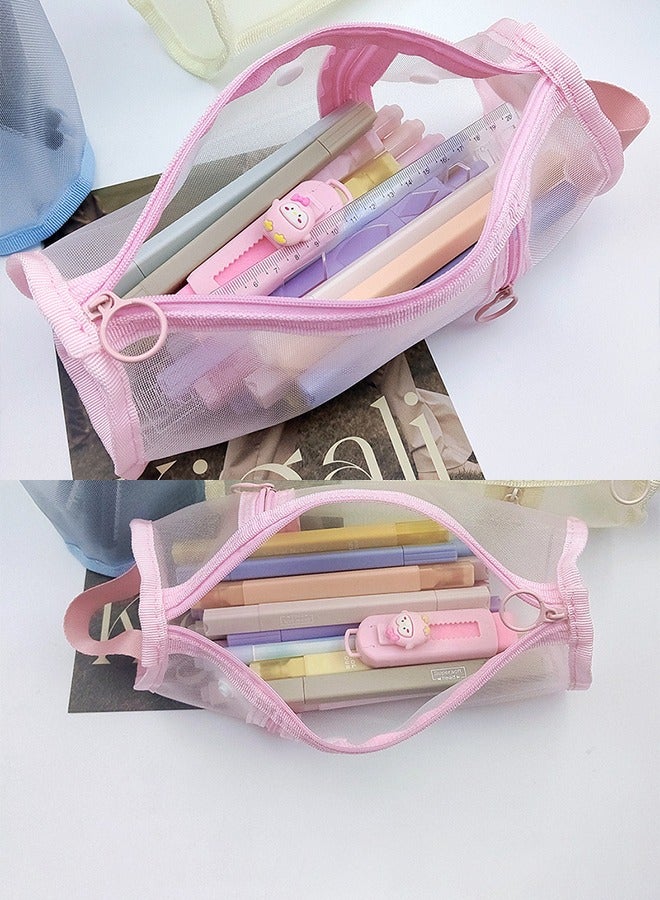 Large Capacity Pink Mesh Zipper Pencil Case, Stationery Bag for School Teenagers, Girls, Boys, and Women, Perfect for Organizing Pencils, Erasers, Rulers, and Travel Storage - Image 3