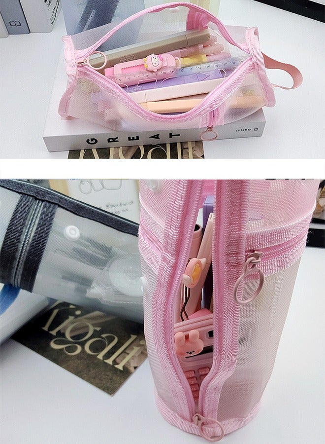 Large Capacity Pink Mesh Zipper Pencil Case, Stationery Bag for School Teenagers, Girls, Boys, and Women, Perfect for Organizing Pencils, Erasers, Rulers, and Travel Storage - Image 4