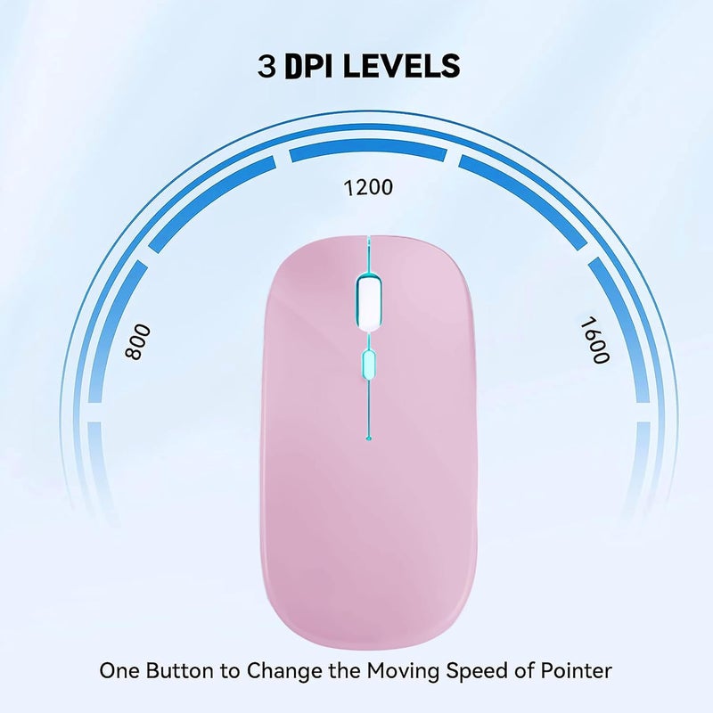 WREANU Wireless Bluetooth Mouse Rechargeable Laptop Mice with LED Lights Silent Slim Use(BT5.2 and 2.4G Portable USB Receiver) Dual Mode Computer Mouse for Laptop/iPad/Tablet/Apple/Computer/Mac(Pink) - Image 5