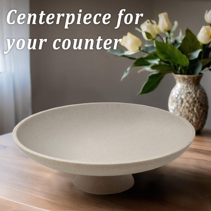 LIN CHUAN Large Decorative Bowl, Modern Resin Pedestal Bowl for Home Decor, Stylish Fruit Bowl for Kitchen Counter, Chic Key Holder for Entry Table, Beige - Image 2