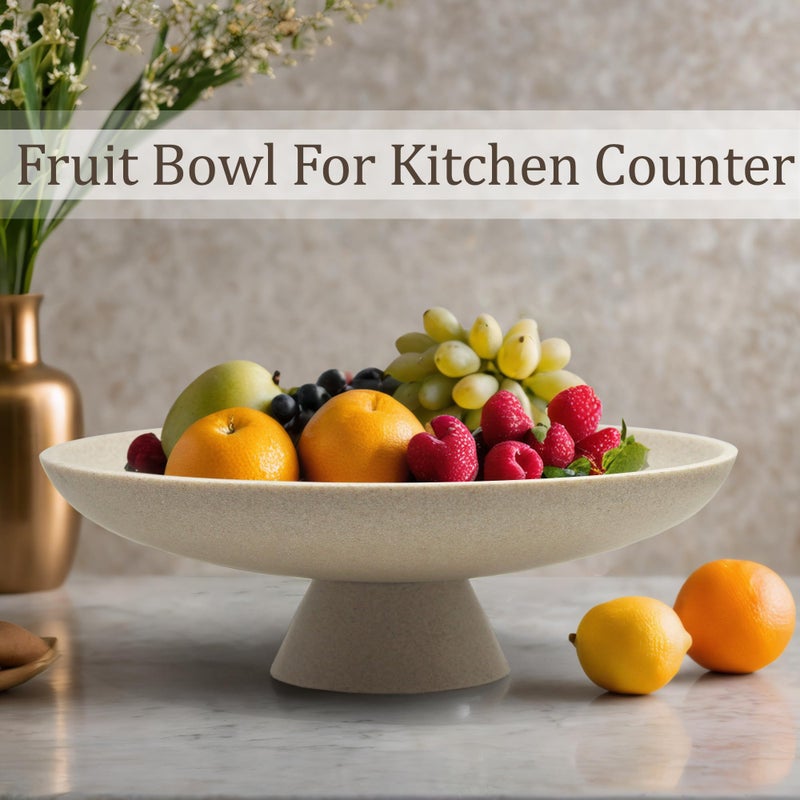 LIN CHUAN Large Decorative Bowl, Modern Resin Pedestal Bowl for Home Decor, Stylish Fruit Bowl for Kitchen Counter, Chic Key Holder for Entry Table, Beige - Image 4