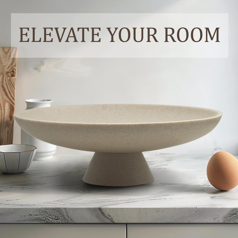 LIN CHUAN Large Decorative Bowl, Modern Resin Pedestal Bowl for Home Decor, Stylish Fruit Bowl for Kitchen Counter, Chic Key Holder for Entry Table, Beige - Image 5