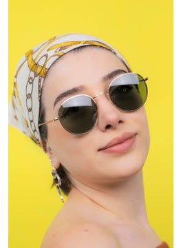 Focus On Round Gold Green Sunglasses  - Image 4