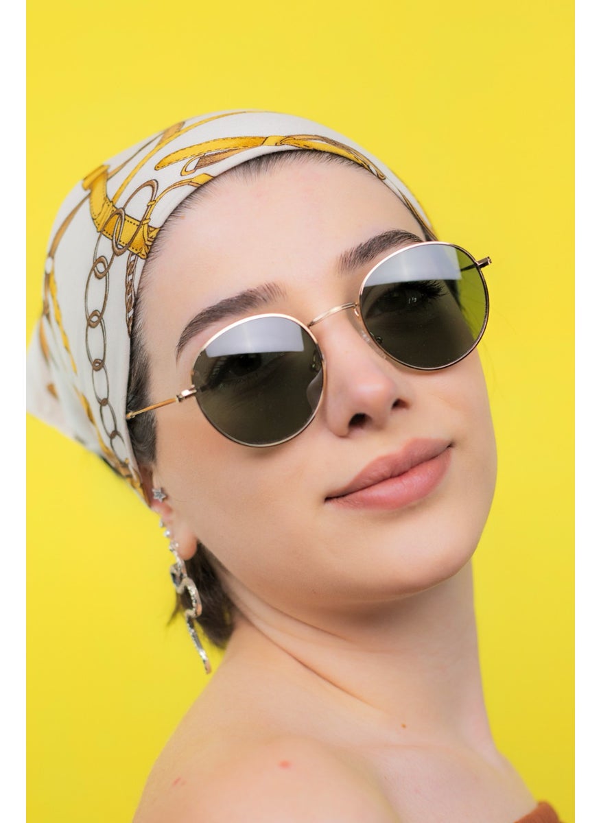 Focus On Round Gold Green Sunglasses  - Image 4