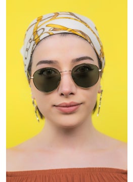 Focus On Round Gold Green Sunglasses  - Image 2