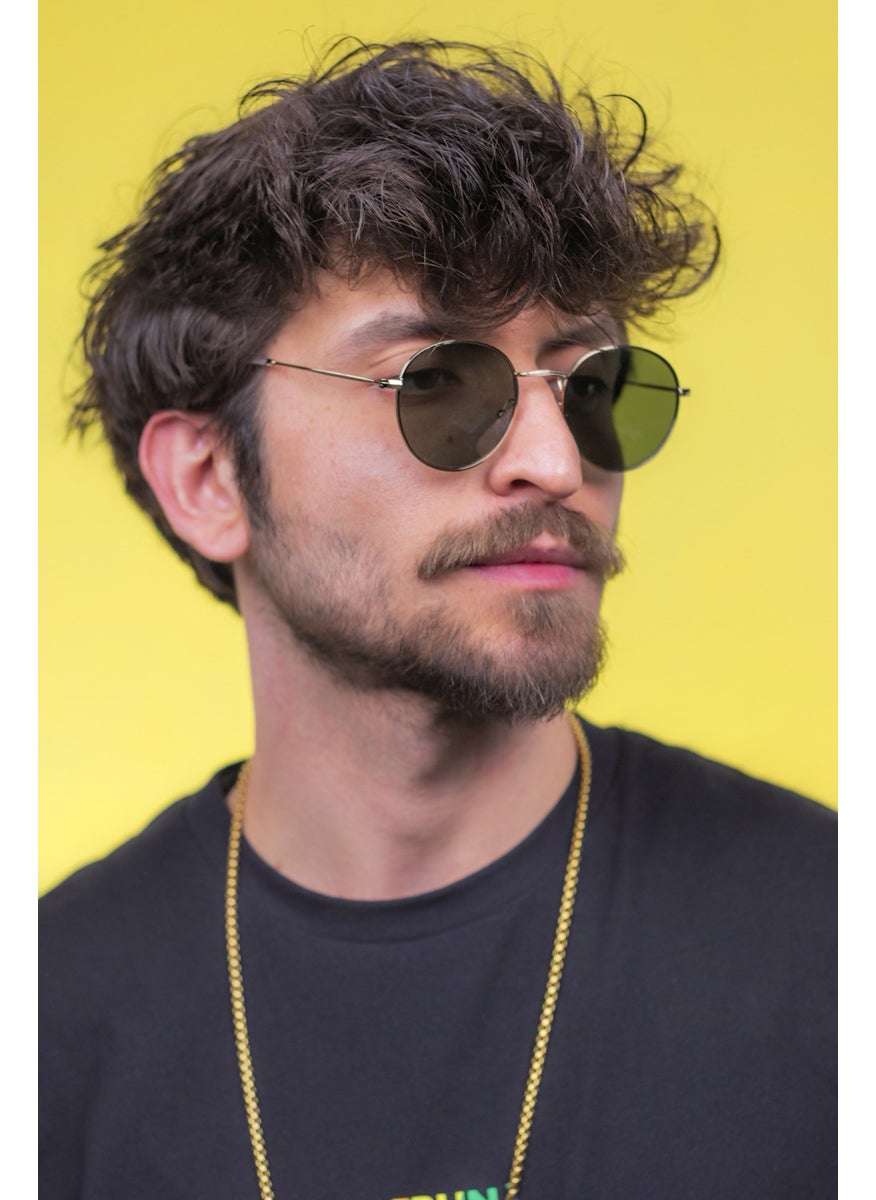 Focus On Round Gold Green Sunglasses  - Image 5