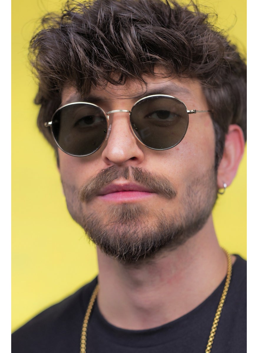 Focus On Round Gold Green Sunglasses  - Image 3