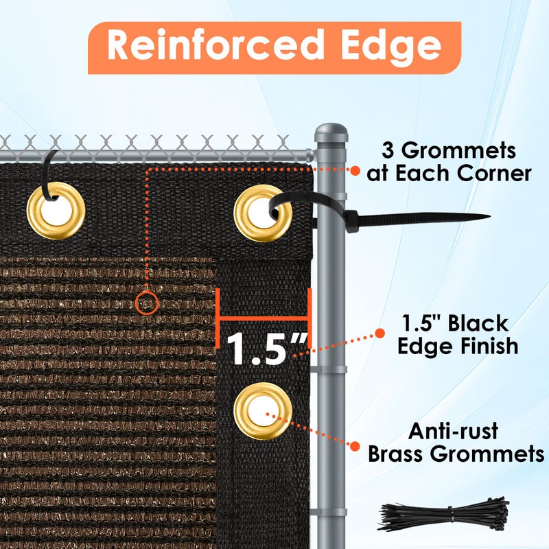 iCover 4x50ft Privacy Screen Fence, Outdoor Fencing Panels, Garden Windscreen Mesh Shade Sail Net Barrier, Include Reinforced Bindings and Brass Grommets Cable Zip Ties, Brown - Image 5