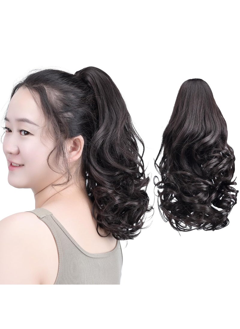 SYXLCYGG - SYXLCYGG Clip Ponytail Claw Clip Dark Brown Pony tails Extension Wavy 14" 4.3 OZ Synthetic Fake Hair pieces Women Easy To Use Like Real Hair Yaki Fluffy - Image 1
