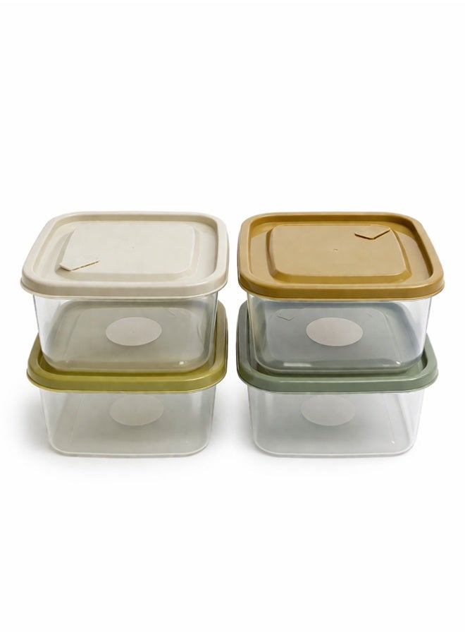 4pc Airtight Food Storage Container Set – Stackable Kitchen Pantry Organizers – Leak-Proof Clear Plastic Meal Prep Bins with Earth-Toned Lids - Image 1