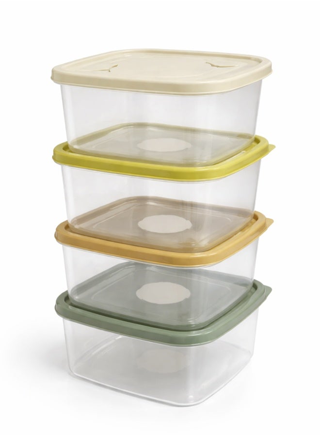 4pc Airtight Food Storage Container Set – Stackable Kitchen Pantry Organizers – Leak-Proof Clear Plastic Meal Prep Bins with Earth-Toned Lids - Image 2