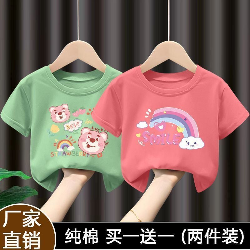Summer 100 Cotton Girls Short-Sleeved T-Shirt Cartoon All-Match Half-Sleeved T-Shirt New Style 12 - Image 1