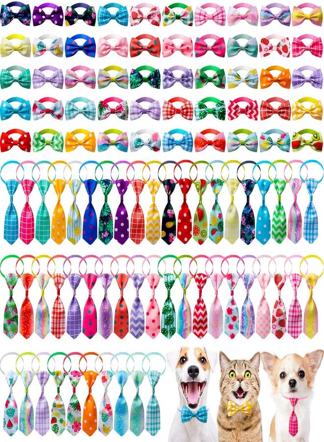 Reginary 100 Pieces Dog Bow Tie Collar Set Includes 50 Neckties and 50 Bow Ties Adjustable Cat Dog Bowties Neckties for Small Medium Puppy Cat Hawaii Summer Spring Style Grooming Accessories - Image 1