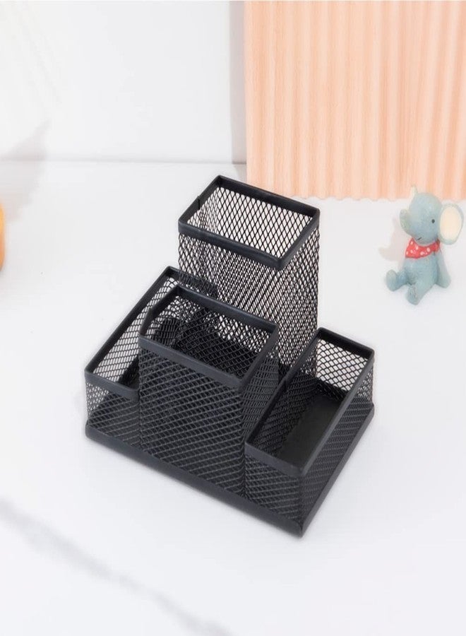 koofull 2 Packs Desk Organizer Desktop Mesh Pen Pencil Holder Caddy with 4 Compartments, Office Home School Classroom Accessories Cool Supplies (2Pcs Black) - Image 5
