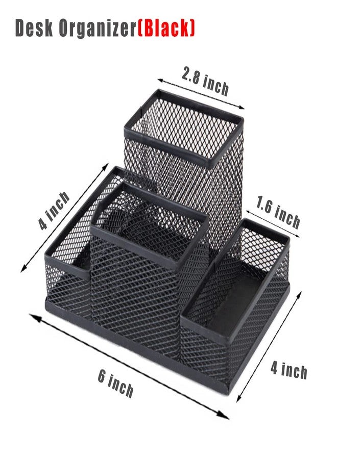 koofull 2 Packs Desk Organizer Desktop Mesh Pen Pencil Holder Caddy with 4 Compartments, Office Home School Classroom Accessories Cool Supplies (2Pcs Black) - Image 2