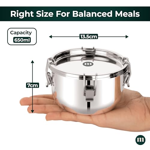 MARU Steel Big Leakproof Tiffin/Breakfast & Lunch Box Set 650ml for School/Office, Container Avoid Spilling of Curry, Liquid Items, Airtight Snacks Box is Perfect for Men/Women & Kids - Image 2