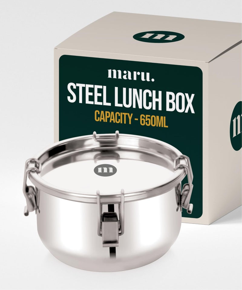 MARU Steel Big Leakproof Tiffin/Breakfast & Lunch Box Set 650ml for School/Office, Container Avoid Spilling of Curry, Liquid Items, Airtight Snacks Box is Perfect for Men/Women & Kids - Image 1