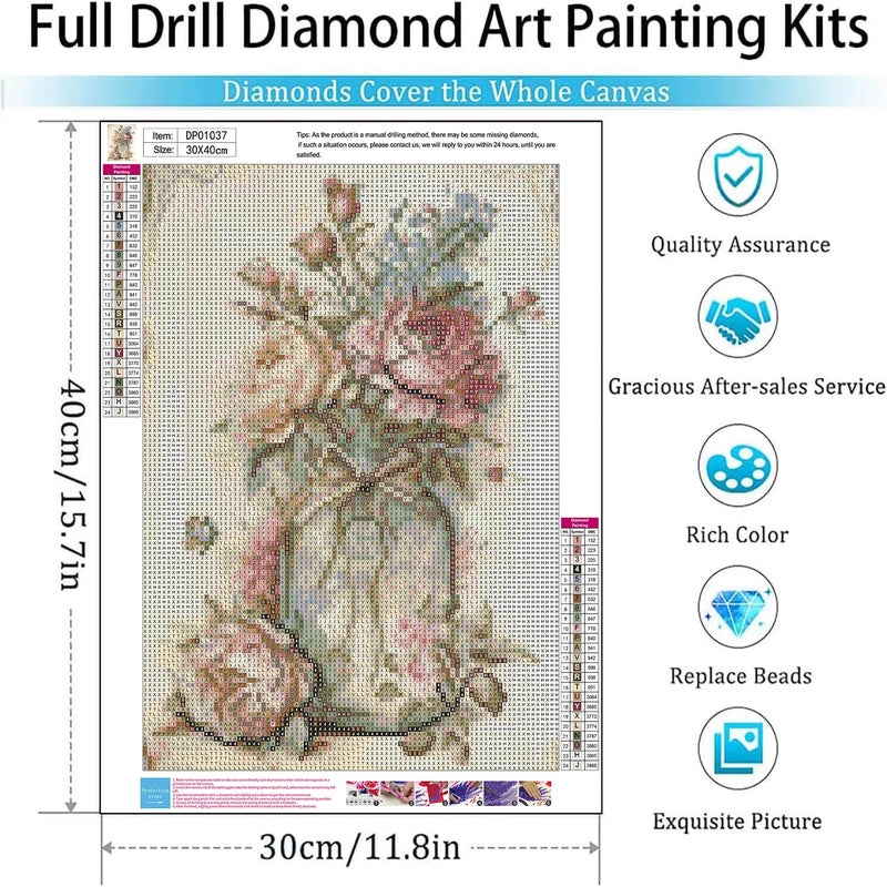 ARPADAMO Diamond Art Kits for Adults,5D Vintage Boho Diamond Painting DIY Flower Diamond Art Diamond Painting Kit for Adult,Round Full Drill Diamonds, Diamond Art Kits for Home Decor-12x16inch - Image 4
