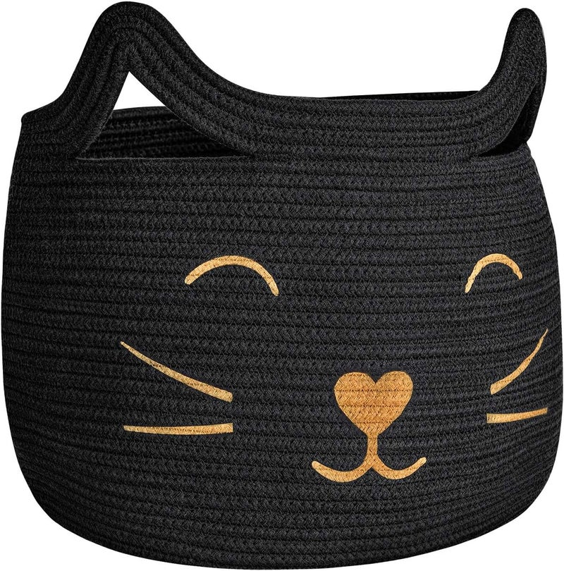 هايتشين سلة تخزين كبيرة من حبل القطن المنسوج، منظم سلة غسيل الأطفال للألعاب والبطانيات والملابس والمناشف والهدايا | سلال هدايا للحيوانات الأليفة للقطط والكلاب - 15.7 بوصة طول × 11.8 بوصة ارتفاع، أسود - Image 1