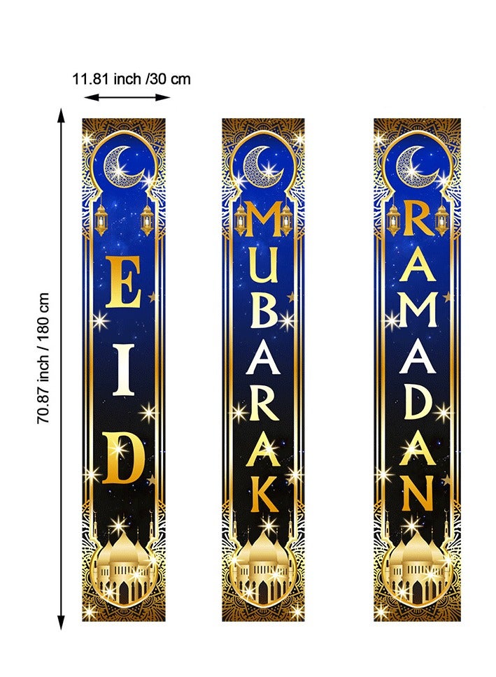 3 pieces in 1 Ramadan Eid Mubarak Door Banner for Home,Mosque,Iftar,Eid Al Adha,Eid Al Fitr, Ramadan and Eid Decoration - Image 1