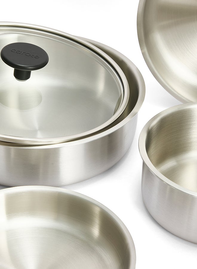 CAROTE 10 Piece Detachable Stainless Steel Cookware Set, 1x14cm Saucepan, 1x16cm Saucepan, 1x18cm Saucepan with tempered glass lid, 1x18cm Frypan, 1x24cm Frypan, 1x24cm Deep Frypan with tempered glass lid, 2 handles, Black Color - Image 2