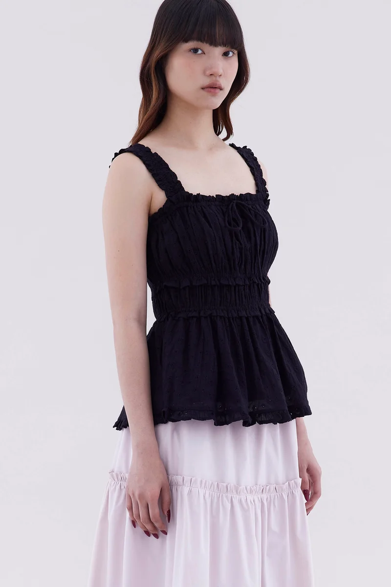 The Editor's Market Varena Ruffle Trim Ruch Waist Top