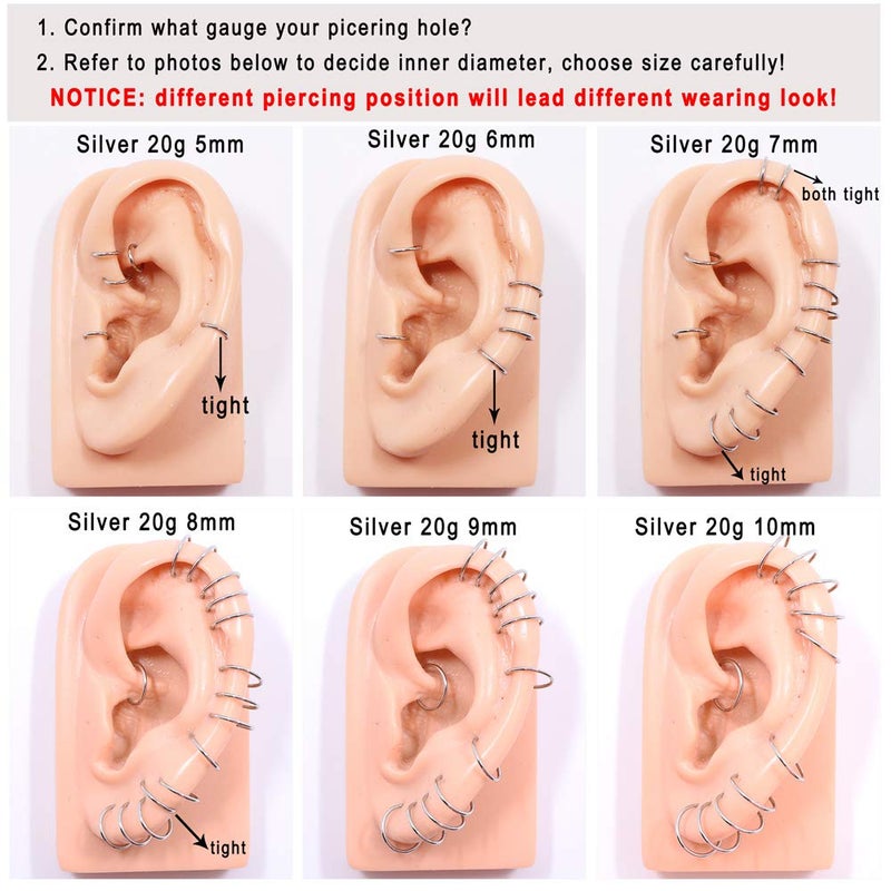 FANSING 14g 6mm Cartilage Earring Hoop Silver Thick Tiny Tragus Earring Daith Earrings Helix Earrings 14 Gauge Forward Helix Earring Rook Earrings 6mm Nose Hoop Snug Earrings Nose Piercing - Image 5
