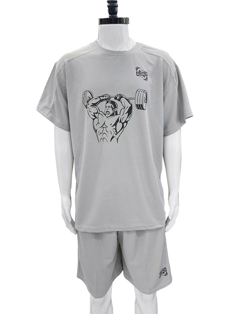 ALCOACH 2Pcs Men's Casual Short Sleeve Tracksuit Summer T Shirt & Shorts Set Waffle Sports Suit Athletic Matching Set with Pockets Khaki  - Image 3