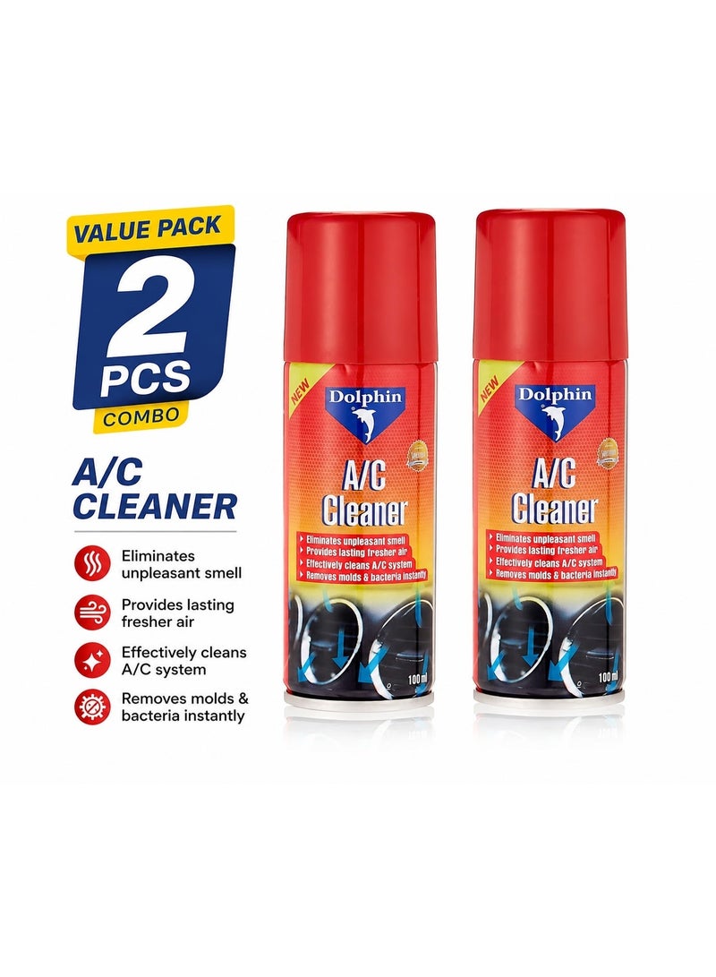 Dolphin A/C Cleaner Spray 100ml Pack of 2 – Car Air Conditioner Cleaner, Odor Remover, Mold & Bacteria Cleaner, Fresh Air Conditioning System Cleaner - Image 1