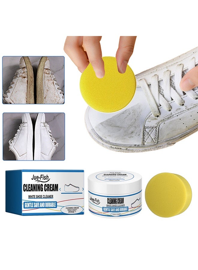 JUE-FISH Cleaning Cream，White Shoe Cleaner, Gentle Deep Cleaning Brighten Polish and Smooth Leather Shoes and Boots, Sneaker Cleaner, White Shoes Cleaning Cream 100g - Image 1