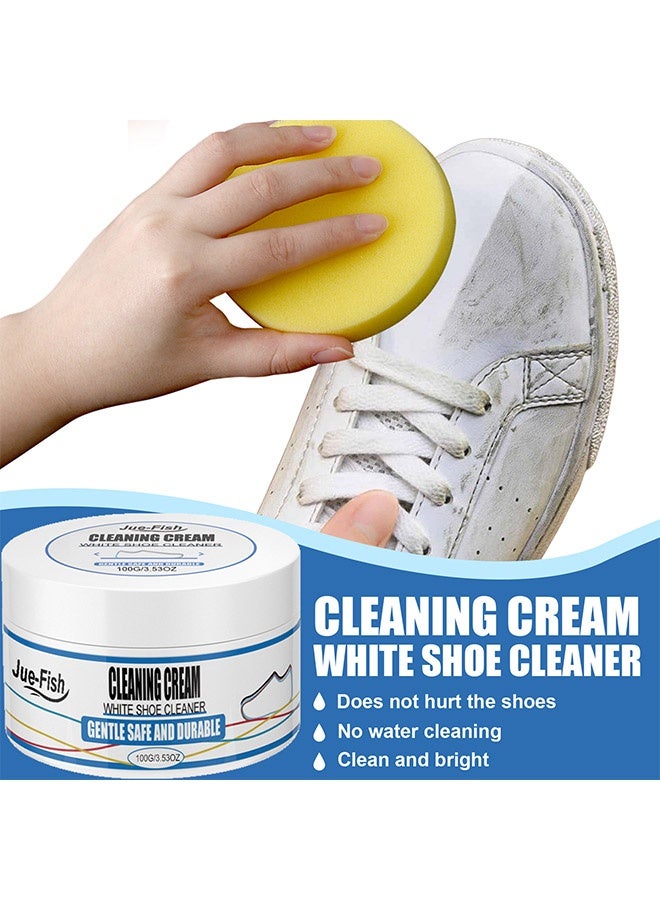 JUE-FISH Cleaning Cream，White Shoe Cleaner, Gentle Deep Cleaning Brighten Polish and Smooth Leather Shoes and Boots, Sneaker Cleaner, White Shoes Cleaning Cream 100g - Image 2