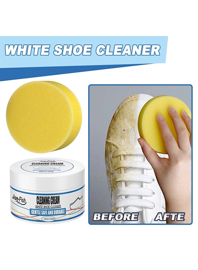 JUE-FISH Cleaning Cream，White Shoe Cleaner, Gentle Deep Cleaning Brighten Polish and Smooth Leather Shoes and Boots, Sneaker Cleaner, White Shoes Cleaning Cream 100g - Image 5