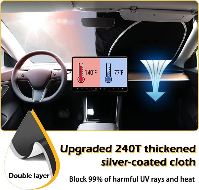 VANITYA Polyester Car Sun Shade Windshield Cover,Windshield Sun Shade for Car Front Window Sun Protection&Heat Insulation Foldable UV Protection & Reduce The Temperature,Protect Interior&Keep Cooling - Image 3
