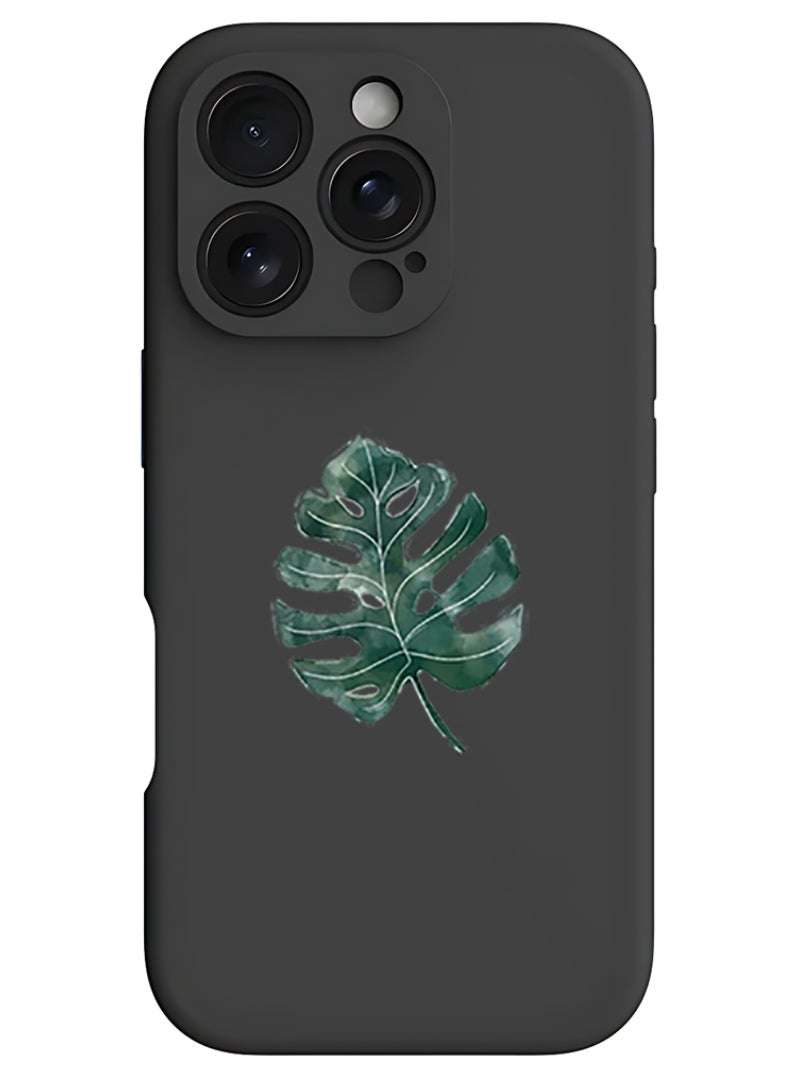 Theodor iPhone 16 Pro Max Black Protective Slim Fit Case Liquid Silicone Cover with Full Body Protection Anti-Scratch Shockproof Case For iPhone - Monstera Leave - Image 1
