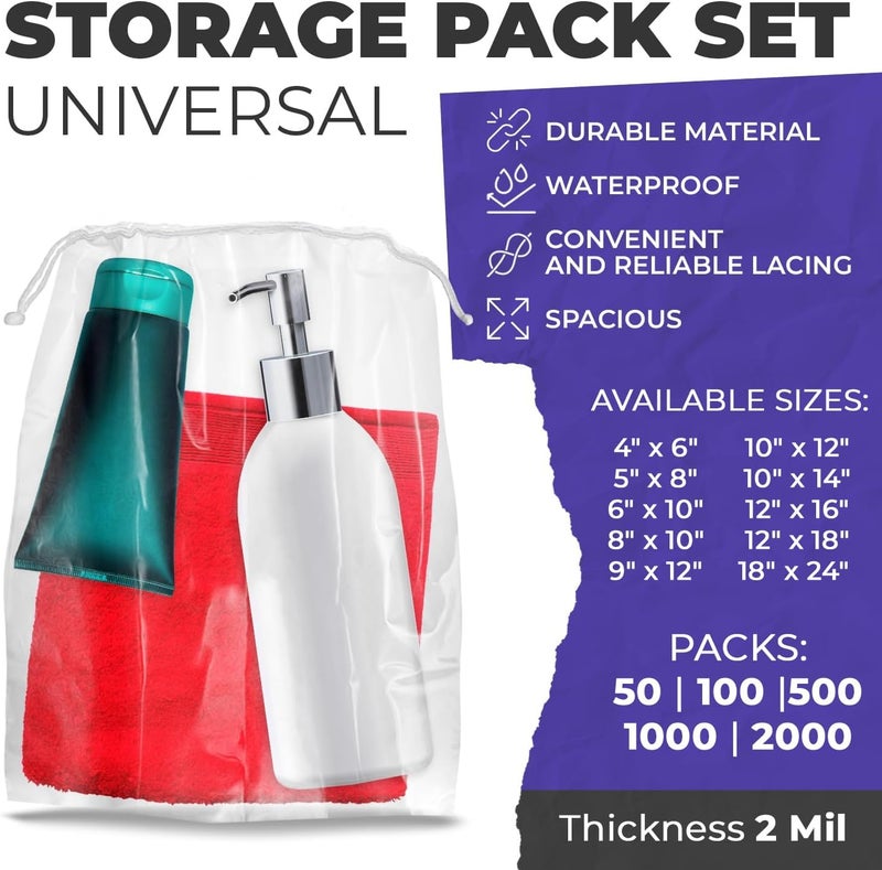 APQ Supply Disposable Drawstring Bags PE 2 Mil with Double Cotton Drawstrings - Image 2