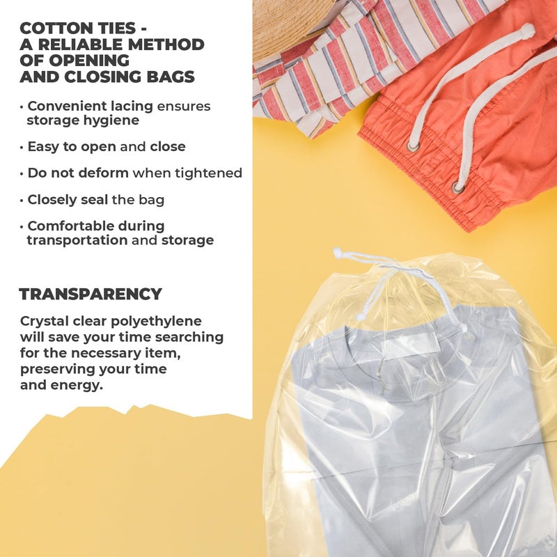 APQ Supply Disposable Drawstring Bags PE 2 Mil with Double Cotton Drawstrings - Image 4