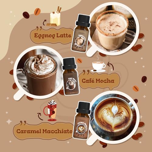 SALUBRITO Coffee Fragrance Oils Set, Premium Essential Oils for Diffuser, Candle, Soap Making, Blueberry Muffin, Eggnog Latte, Caramel Machhiato, Cafe Mocha, French Vanilla, Hot Chocolate, Scented Oil - Image 4