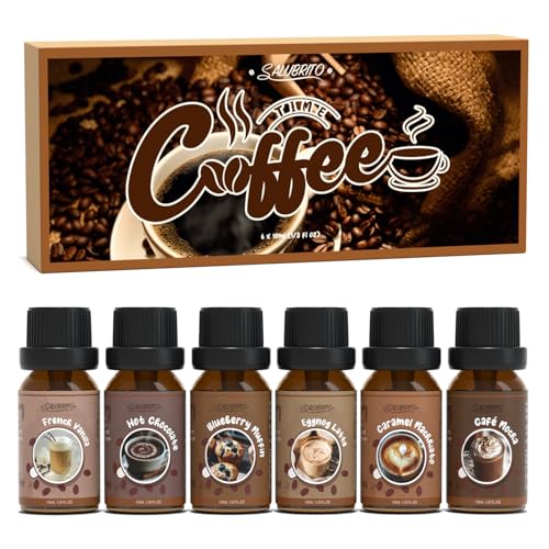 SALUBRITO Coffee Fragrance Oils Set, Premium Essential Oils for Diffuser, Candle, Soap Making, Blueberry Muffin, Eggnog Latte, Caramel Machhiato, Cafe Mocha, French Vanilla, Hot Chocolate, Scented Oil - Image 1