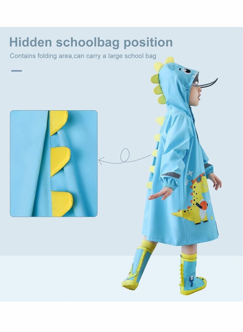 SYOSI Kids RainCoat, Reusable Children's raincoats, 3D Cartoon Kids Rain Jacket with Storage Backpack  - Image 4