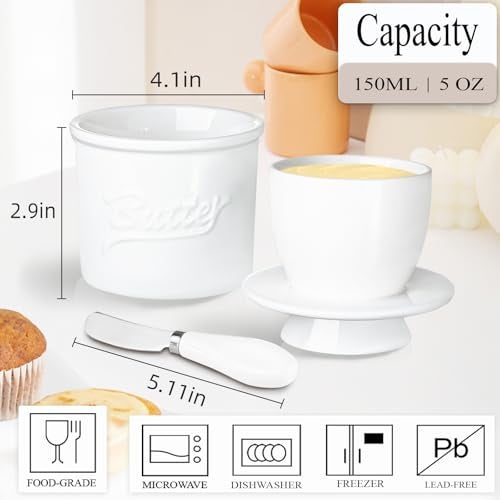 MSJGA Ceramic Butter Crock with Lid & Spreader Knife, Butter Keeper - Ideal Butter Storage & Countertop Butter Dish, White - Image 4